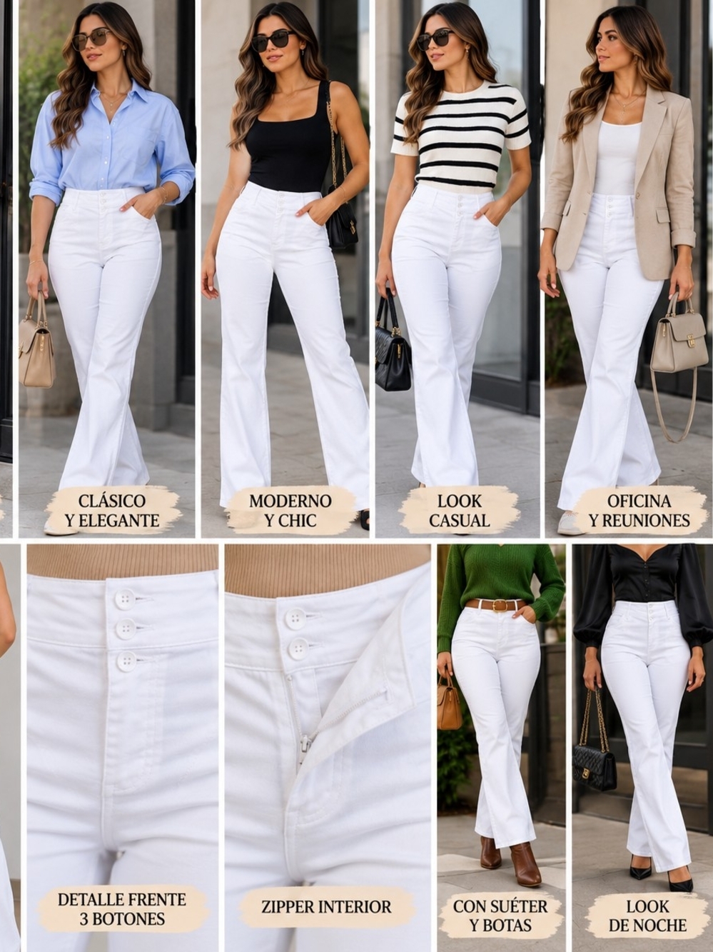 Women's White High-Waist Flare Pants - Classic & Versatile